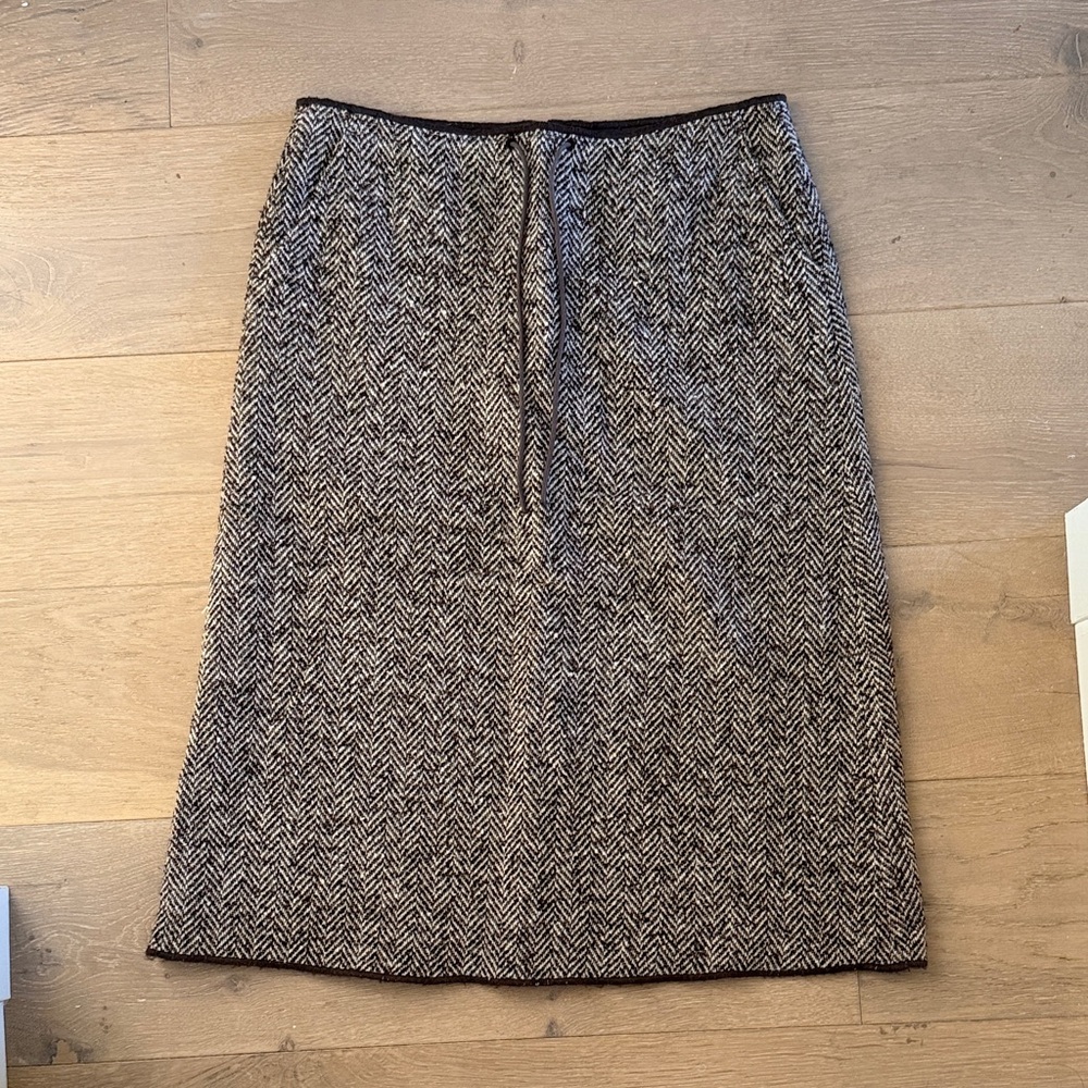 J. Crew brown and ivory herringbone tweed a-line pencil skirt fully lined 8